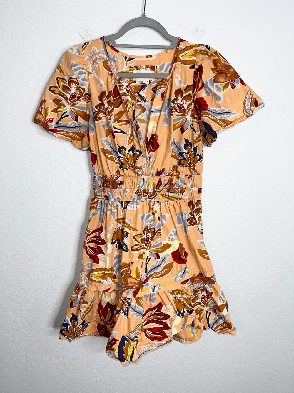 Anthropologie Somerset Mini Dress Women’s Medium Tiered Floral Orange B4 - Picture 2 of 7